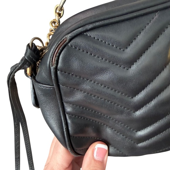 Gucci Marmont Matelasse Camera Bag Black Leather Gold GG Logo Crossbody - Picture 11 of 14